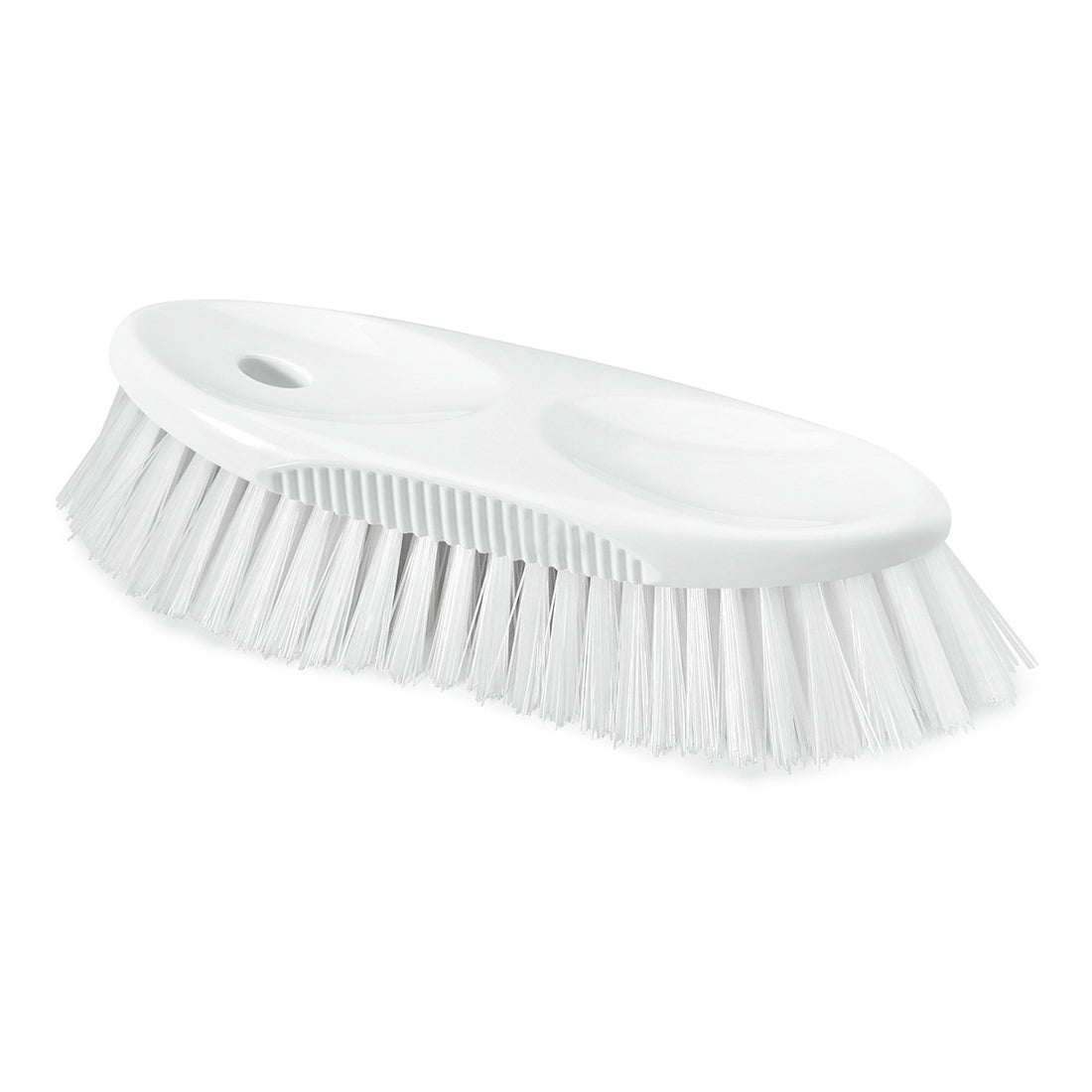 The Nölle Profi Brush HACCP jug brush (19 cm, 0.5 mm hard bristles) from Nölle Profi Brush Bürsten- & Pinseltechnik e.K. is a white plastic brush with stiff bristles and an oval handle with two finger grooves, depicted on a plain white background.