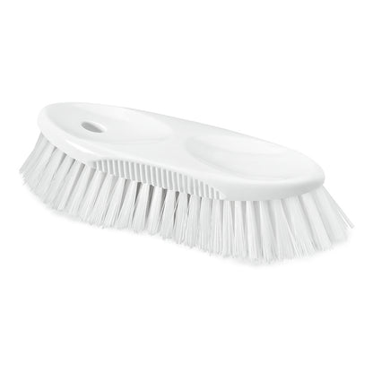 The Nölle Profi Brush HACCP jug brush (19 cm, 0.5 mm hard bristles) from Nölle Profi Brush Bürsten- & Pinseltechnik e.K. is a white plastic brush with stiff bristles and an oval handle with two finger grooves, depicted on a plain white background.