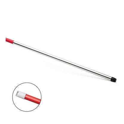 The Nölle Profi Brush HACCP aluminum handle 140 cm from Nölle Profi Brush Bürsten- & Pinseltechnik e.K. with a red handle, black threaded tip, and white internal thread ensures HACCP-compliant hygiene in professional cleaning.
