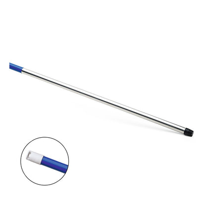 The Nölle Profi Brush HACCP aluminum handle 140 cm from Nölle Profi Brush Bürsten- & Pinseltechnik e.K. has a blue handle, a black threaded tip for secure broom attachment, and an insert that shows the HACCP-compliant thread design.