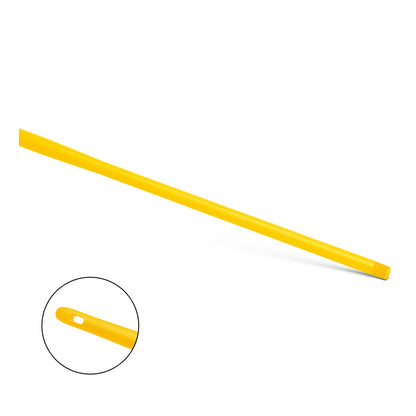 Der Nölle Profi Brush HACCP Ergo-Stiel Kunststoff 145 cm Stiel von Nölle Profi Brush Bürsten- & Pinseltechnik e.K. ist diagonal auf weißem Grund abgebildet. Ein Einsatz hebt das Aufhängeloch hervor, ideal für die hygienische Aufbewahrung und Arbeitsumgebung.