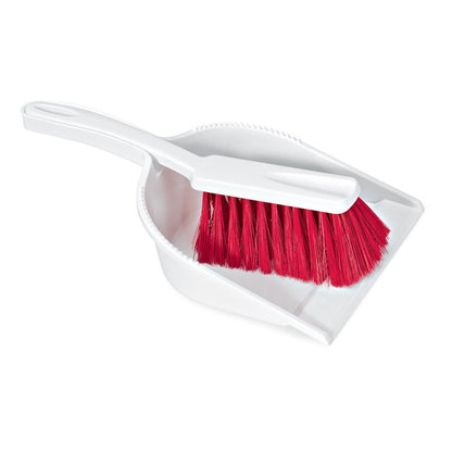 The Nölle Profi Brush HACCP sweeping set bristle 0.25 mm with soft bristles from Nölle Profi Brush Bürsten- & Pinseltechnik e.K. consists of a white dustpan and a matching brush with bright red, soft bristles, which can be easily stored.