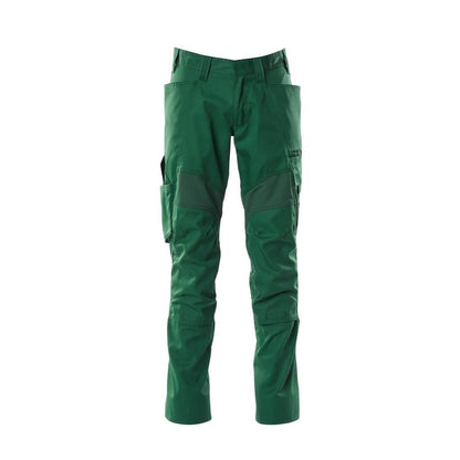 Trousers with knee pockets, stretch inserts trousers, green