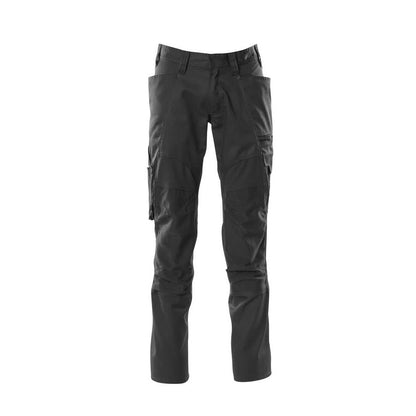Trousers with knee pockets, stretch inserts trousers, black