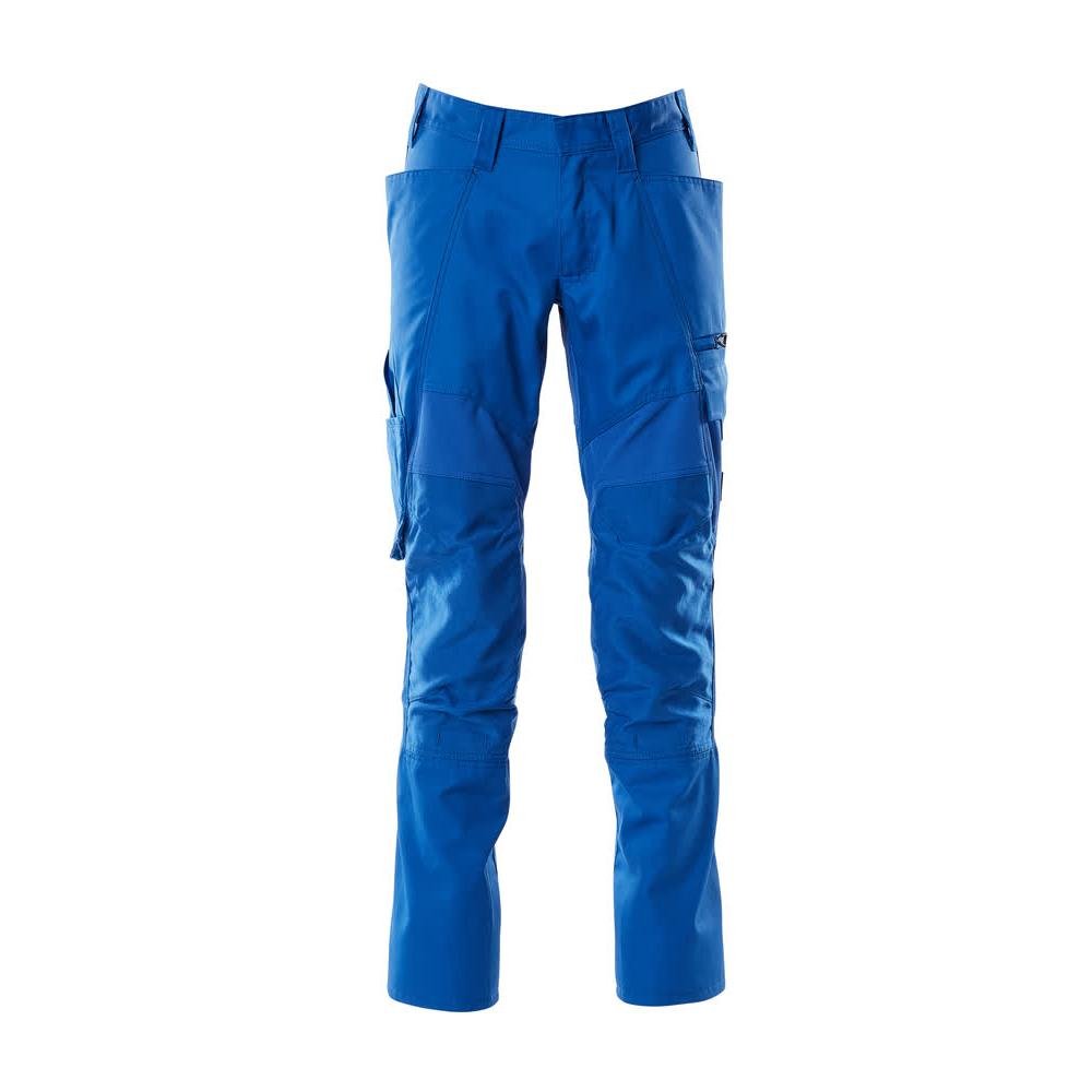 Trousers with knee pockets, stretch inserts trousers, azure blue