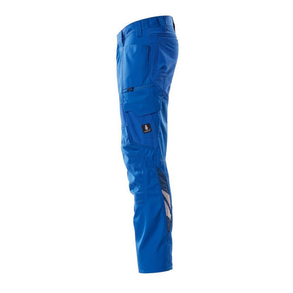 Trousers with knee pockets, stretch inserts trousers, azure blue