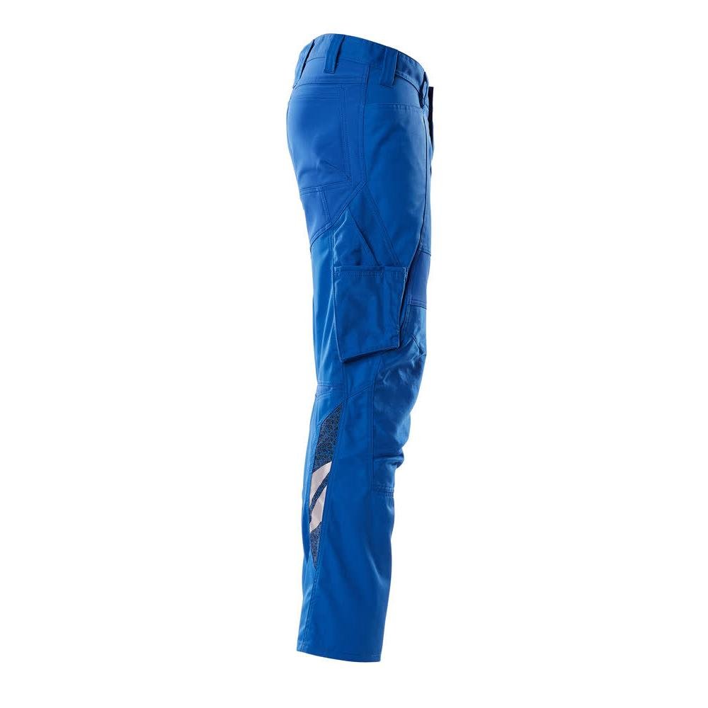 Trousers with knee pockets, stretch inserts trousers, azure blue