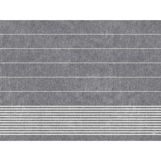 Papier-Tischsets 30 x 40 cm Handtuch grau von Duni GmbH: Graues, strukturiertes Design mit horizontalen weißen Linien-oben weit, unten dicht. Ideal für Restaurants. Rundes Logo in der rechten unteren Ecke. Packung mit 250 Stück.