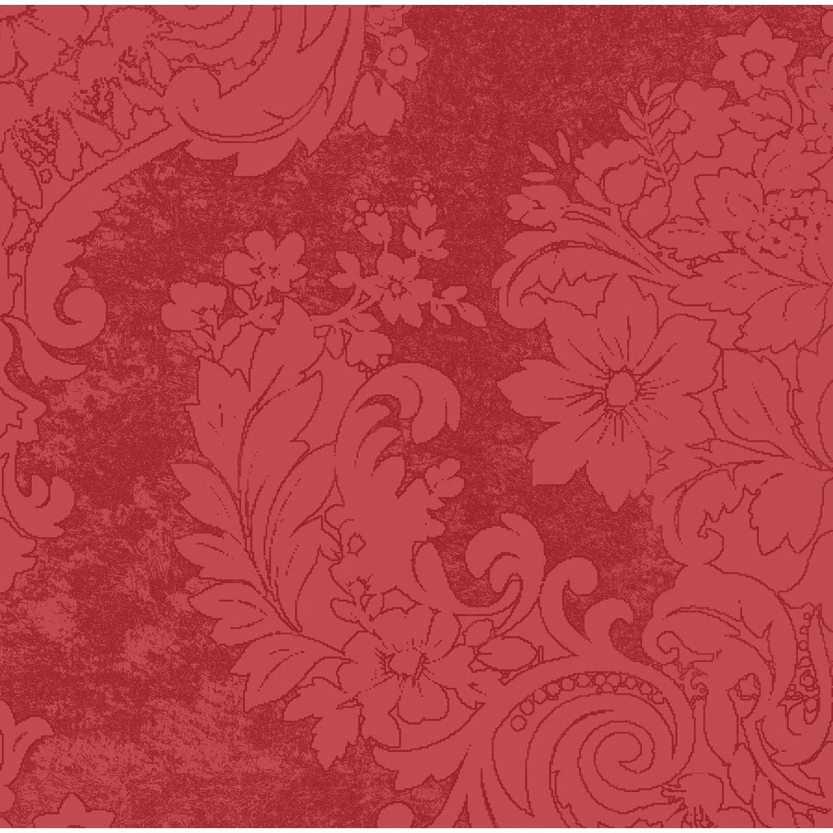 Die Dunilin-Servietten 40 x 40 cm 1/4 Falz der Duni GmbH zeichnen sich durch ein verziertes, geprägtes Blumen- und Blattmuster in Rot aus, mit wirbelnden Blättern, Blumen und strukturierten Schattierungen für ein reichhaltiges, dekoratives Aussehen, das an hochwertige Servietten erinnert.