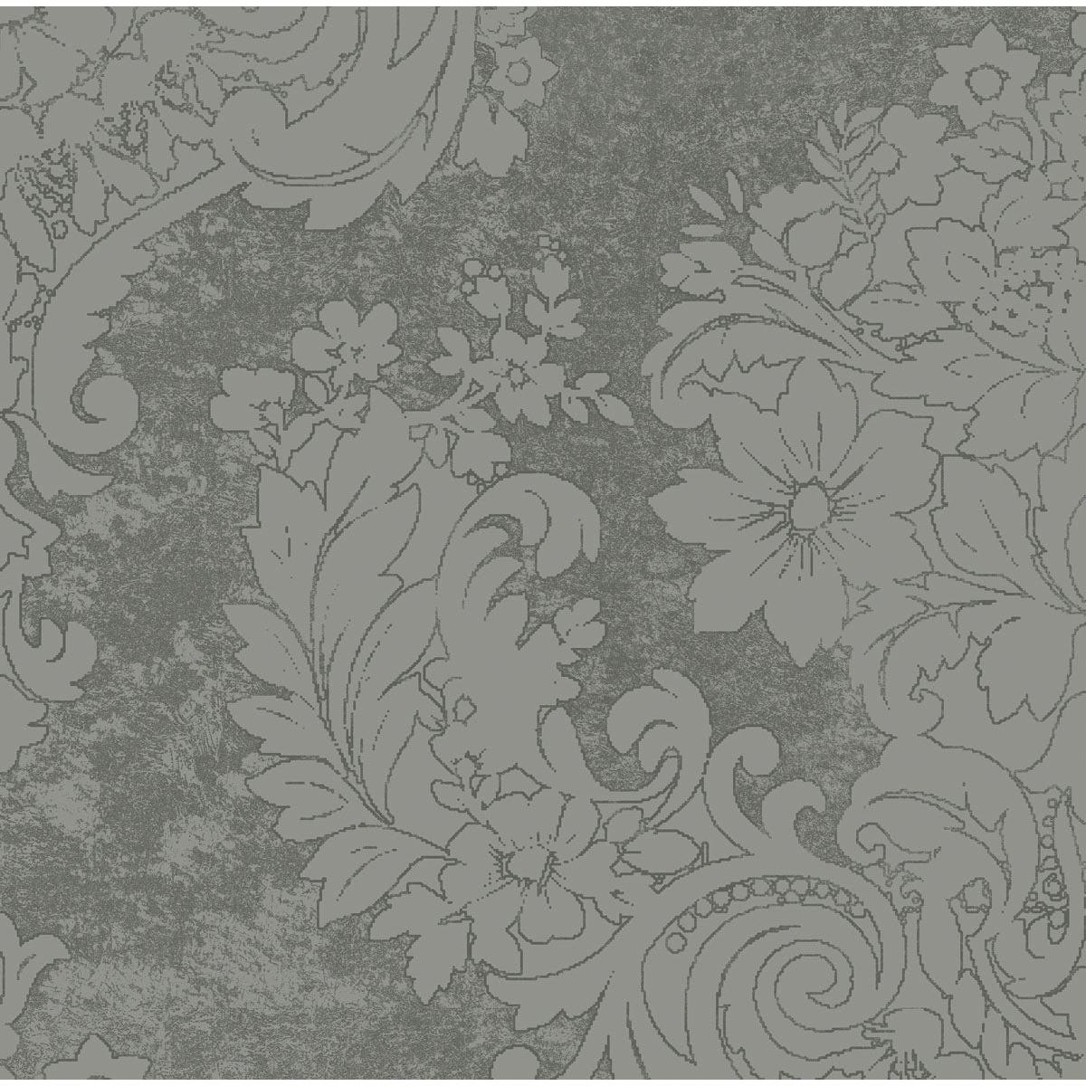 Ein klassisches ornamentales Blumen- und Blattmuster in hellblauen Konturen ziert den strukturierten graublauen Hintergrund der Duni GmbH Dunilin-Servietten 40 x 40 cm 1/4 Falz und macht sie zu einer eleganten Wahl für hochwertige Servietten.