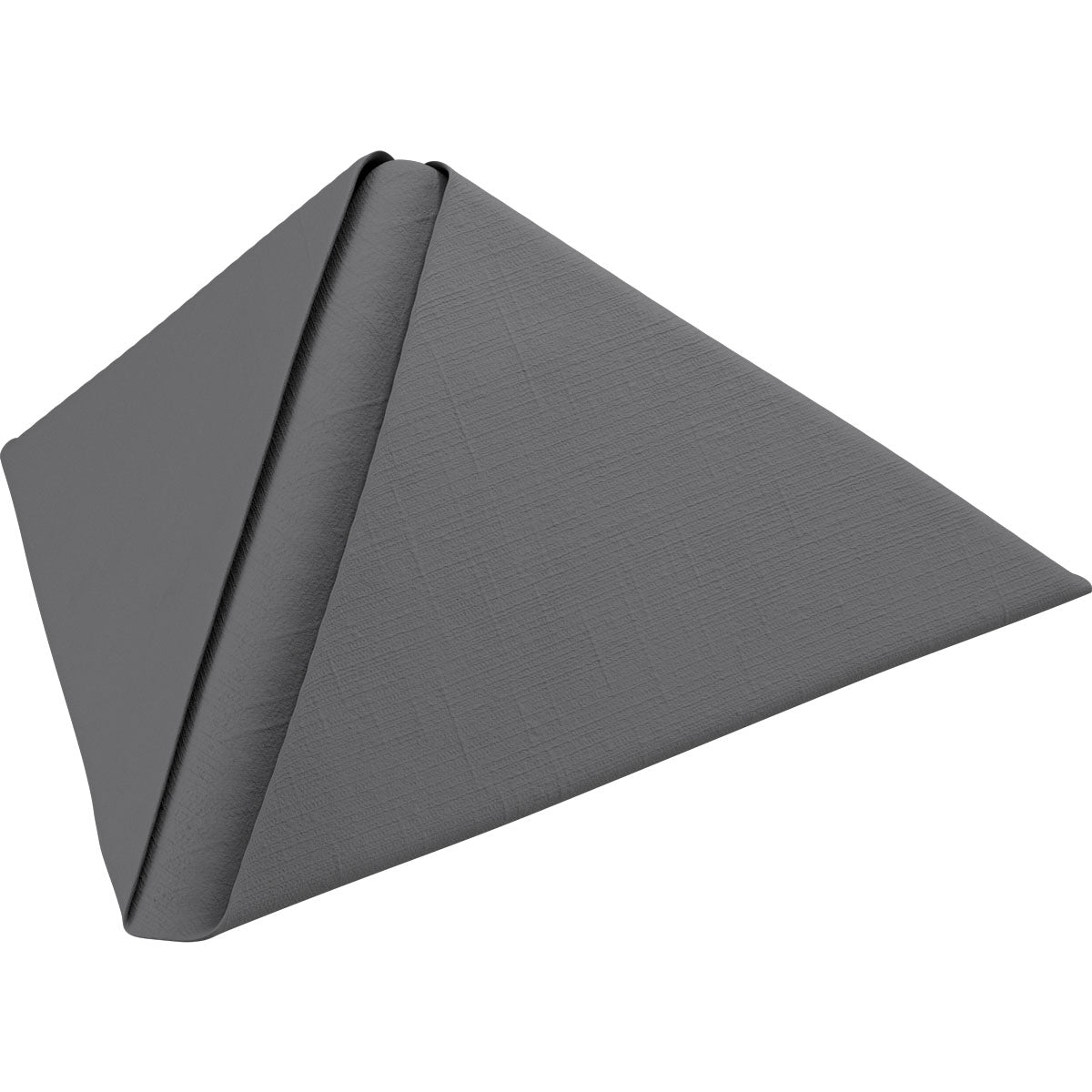 Eine sauber gefaltete Dunilin-Servietten 40 x 40 cm 1/4 Falz Serviette der Duni GmbH, angeordnet in einer Pyramide und auf einem schlichten weißen Hintergrund.