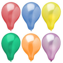Six PAPSTAR balloons Ø 25 cm, colorfully assorted in metallic design (6 pieces), lie in two rows of three on a white background.