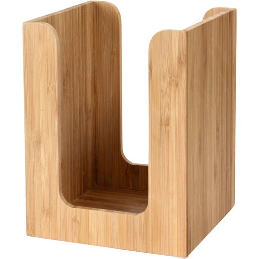Der Duni GmbH Serviettenständer aus Bambus für ca. 100 Servietten (13 x 13 cm) mit offenem Front- und Oberteil, rechteckiger Form und abgerundeten Ecken ist eine stilvolle Tischdekoration.