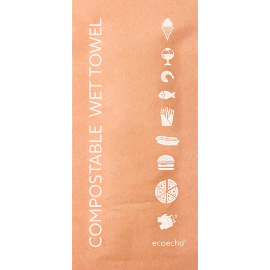 Eine braune Papierverpackung mit der Aufschrift "Erfrischungstücher (Kompostierbar) 60 x 130 mm Neutral" der Duni GmbH enthält 250 umweltfreundliche Tücher, ideal als kompostierbare Feuchttücher für umweltbewusste Frische.