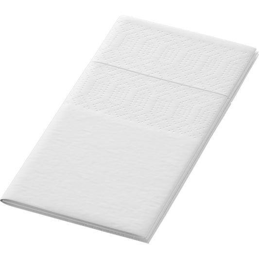 Einzelne weiße Zelltuchservietten 33 x 33 cm 3lagig 1/8 Kopffalz Papierserviette der Duni GmbH mit dezentem Strukturmuster auf der dreilagigen Oberfläche. Packung mit 250 Servietten.