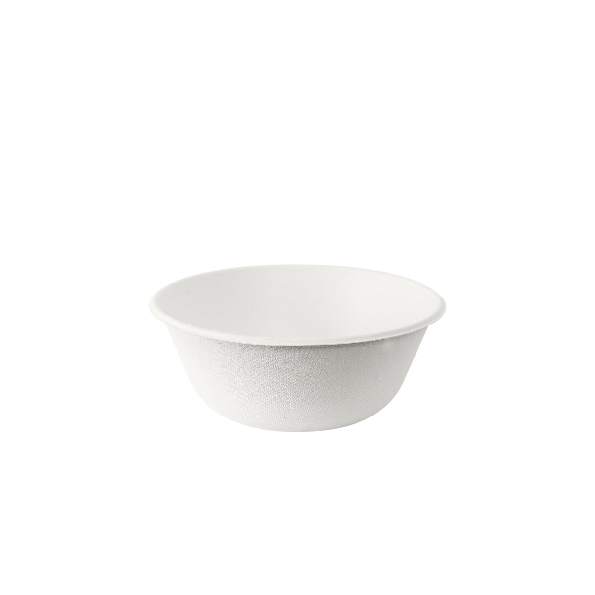 Die Coppa Schale Bagasse Weiß von Duni GmbH ist eine runde, weiße Schale mit glatter Oberfläche aus Bagasse. Das umweltfreundliche Einweggeschirr wird auf weißem Hintergrund leer präsentiert.