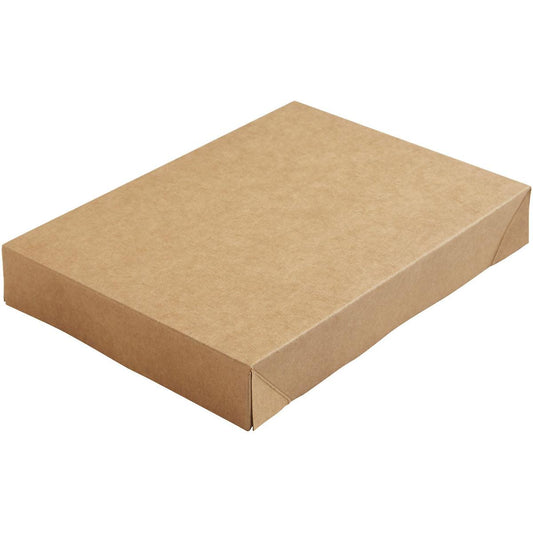 Der Viking Brick Deckel Braun Karton/PE 200x140x30 von Duni GmbH ist eine geschlossene, flache, rechteckige Schachtel mit sauber gefalteten Kanten, die unmarkiert auf weißem Hintergrund abgebildet ist. Die Packung enthält 300 Stück.