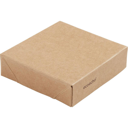 Ein schlichter, quadratischer, brauner Viking Cube Mini Deckel Karton aus Karton/PLA (75x75x20mm) von Duni GmbH, umweltfreundlich und ideal für nachhaltige Verpackungen - erhältlich als Packung mit 300 Stück.