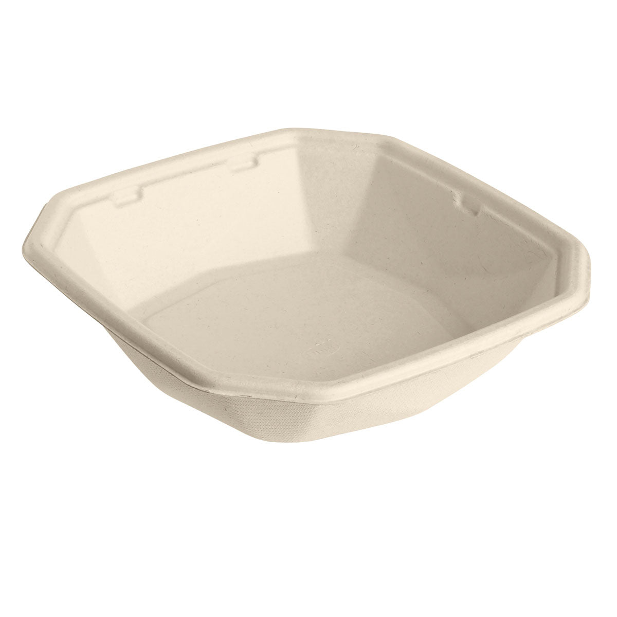Eine braune, quadratische Octabagasse Schale 650 ml von Duni GmbH (183x183x42 mm), hergestellt aus umweltfreundlicher, biologisch abbaubarer Bagasse, ist leer vor einem weißen Hintergrund abgebildet. Packung: 50 Stück.