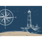 These discontinued paper placemats "Coast & Sea" from Duni GmbH (30 x 40 cm, 250 pieces) feature a lighthouse on a rocky coast, small buildings, a compass rose, and birds - an ideal maritime decoration for your table.