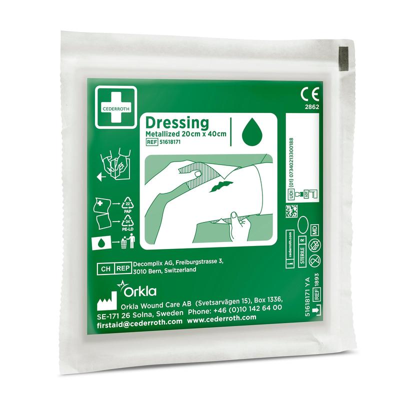 Eine grün-weiße "Cederroth Netzverband | Packung (1 Stück)" von Orkla Wound Care AB, ideal für die Wundversorgung. Die Verpackung enthält Anwendungshinweise, Produktinformationen und Kontaktdaten des Herstellers in Schweden.