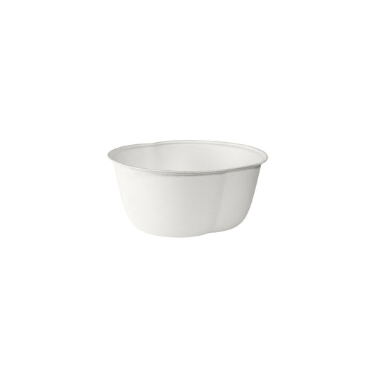Die "Schale Bagasse Weiß" der Duni GmbH ist eine umweltfreundliche Einweg-Papierschale mit glatten Seiten und einem leicht nach außen gewölbten Rand, hier auf weißem Hintergrund.
