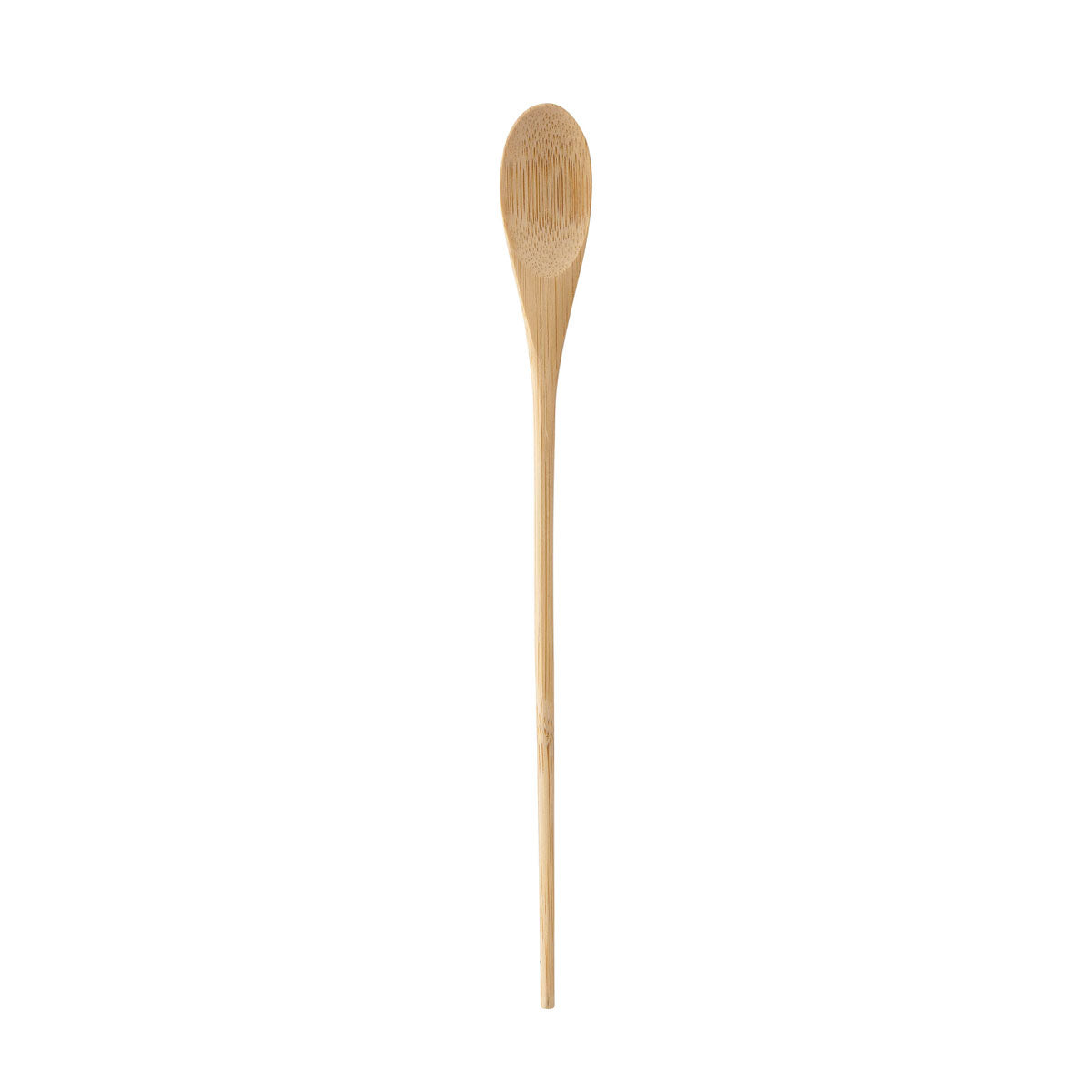 Ein langer Löffel aus Bambus von Duni GmbH (220 mm, beige Holz), Packung mit 100 Stück, ist auf weißem Hintergrund zu sehen.