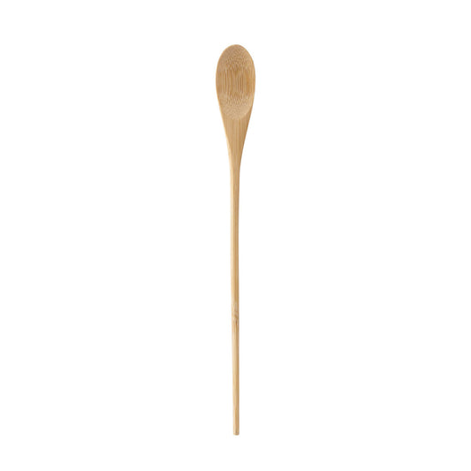 Ein langer Löffel aus Bambus von Duni GmbH (220 mm, beige Holz), Packung mit 100 Stück, ist auf weißem Hintergrund zu sehen.