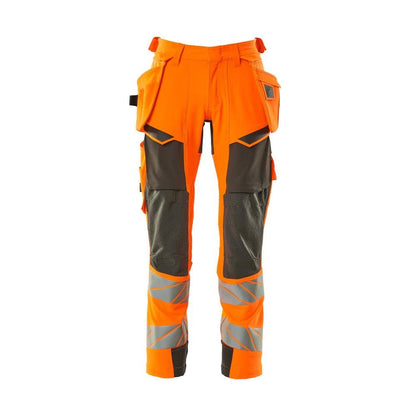 Trousers with hanging pockets, ULTIMATE STRETCH trousers, hi-vis orange/dark anthracite