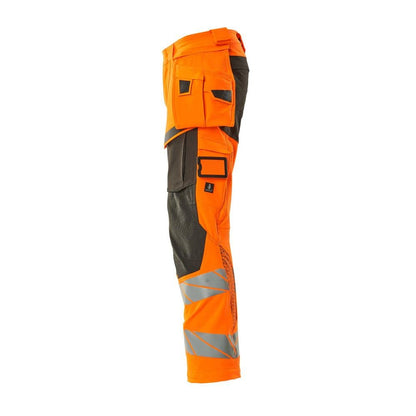 Trousers with hanging pockets, ULTIMATE STRETCH trousers, hi-vis orange/dark anthracite