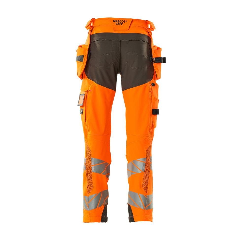 Trousers with hanging pockets, ULTIMATE STRETCH trousers, hi-vis orange/dark anthracite