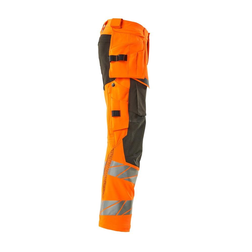 Trousers with hanging pockets, ULTIMATE STRETCH trousers, hi-vis orange/dark anthracite