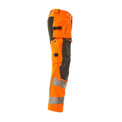 Trousers with hanging pockets, ULTIMATE STRETCH trousers, hi-vis orange/dark anthracite