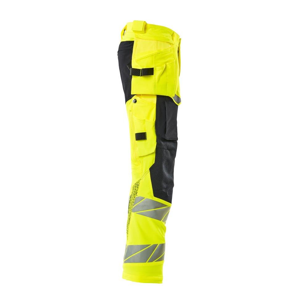 Pants with hanging pockets, ULTIMATE STRETCH pants, hi-vis yellow/black-blue