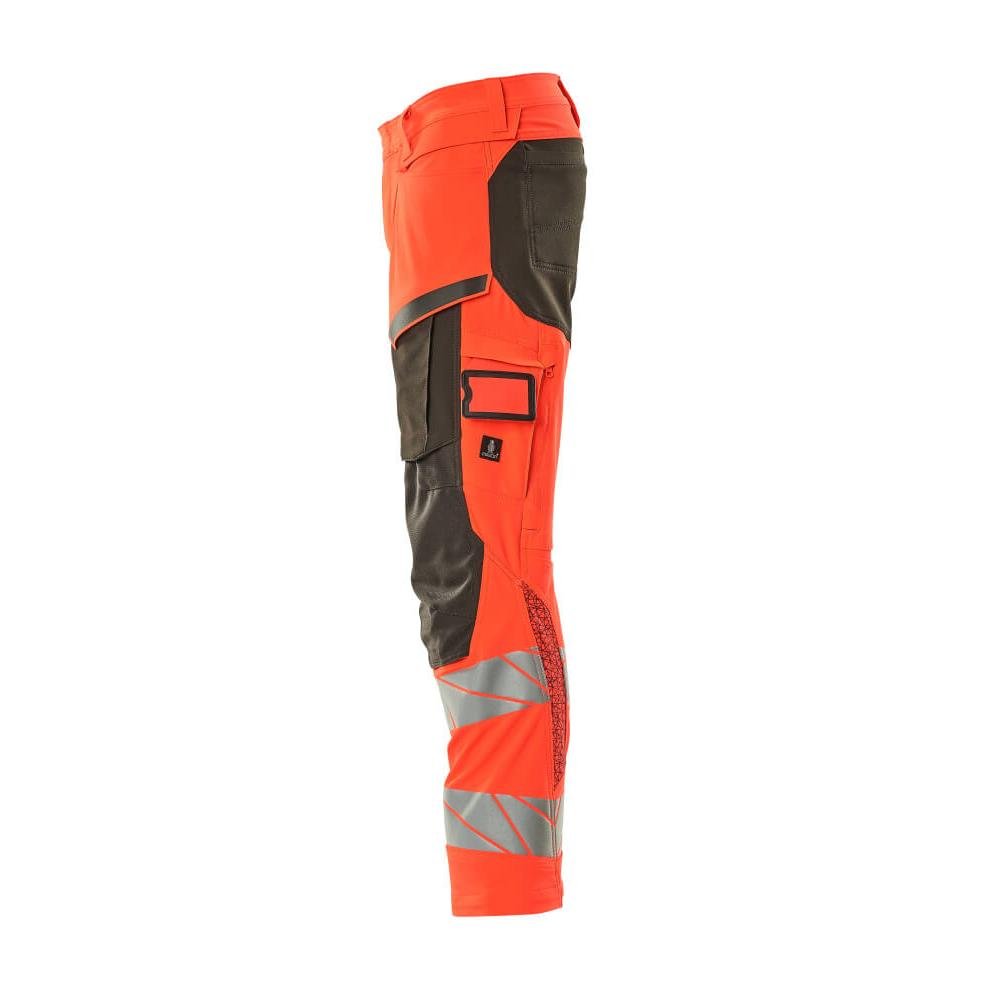 Pants with knee pockets, ULTIMATE STRETCH pants, hi-vis red/dark anthracite
