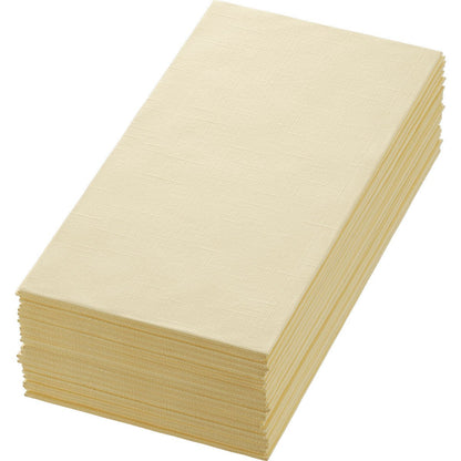 A stack of Dunilin napkins 48 x 48 cm 1/4 fold from Duni GmbH, beige and rectangular, is neatly arranged on a white background.