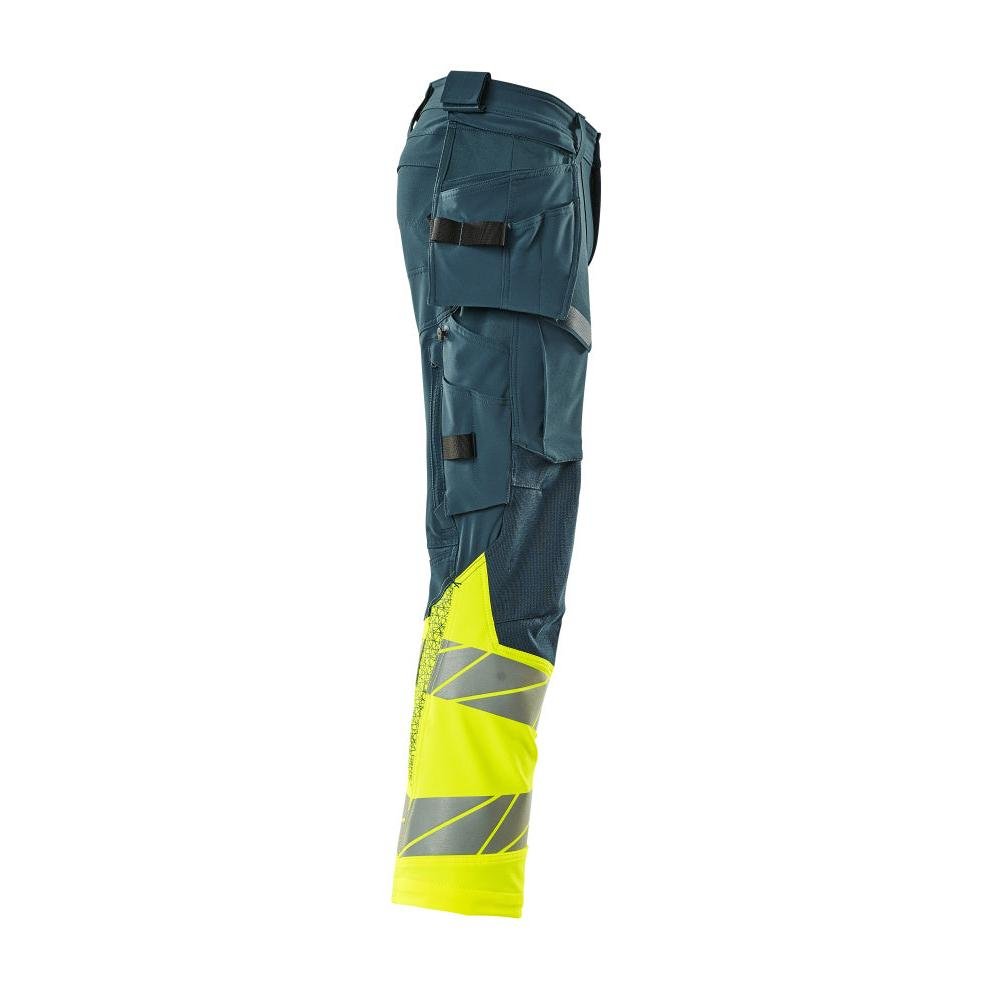 Pants with hanging pockets, ULTIMATE STRETCH pants, dark petroleum/hi-vis yellow