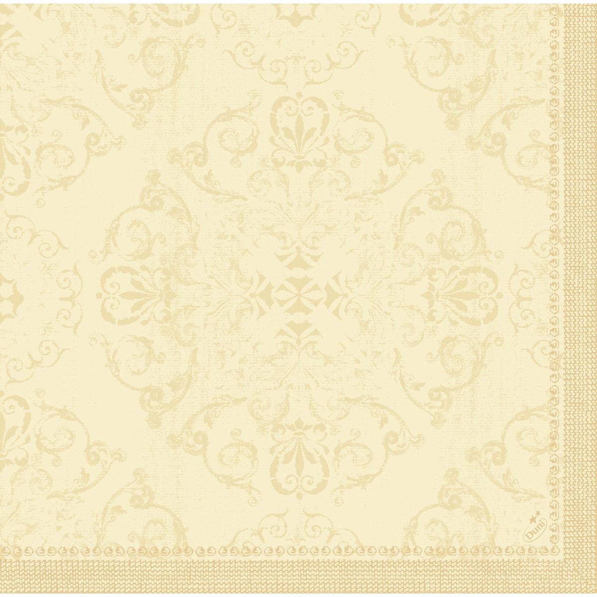 Cremefarbene Ornamenttapete mit symmetrischem, filigranem Blumen- und Rankenmuster im Vintage-Look - in Anlehnung an Duni GmbH Dunilin-Servietten 40 x 40 cm 1/4 Falz.