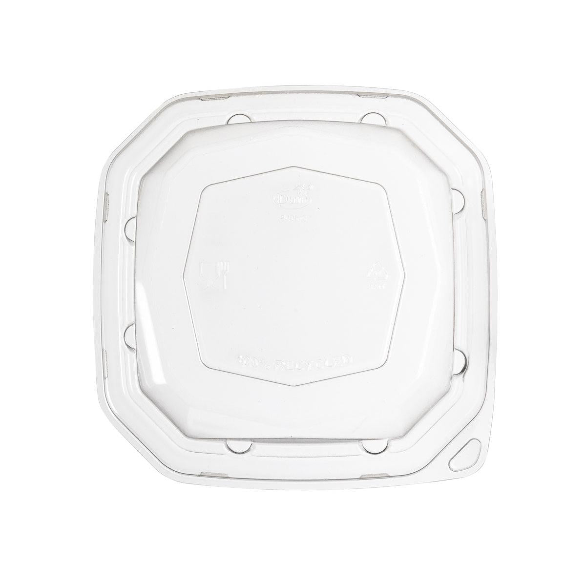 Die rPet Deckel Octabagasse 400 ml von Duni GmbH ist ein transparenter, quadratischer rPET-Deckel (160x160x39mm) mit abgerundeten Ecken, erhöhter Mitte und acht Randeinkerbungen für sicheren Halt. Sichtbare Recycling-Symbole. Verkauft in 50er-Packungen.