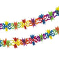 The PAPSTAR garland "Fantasy" is a 6 m long paper garland (Ø 17 cm) with colorful cut-out shapes in red, yellow, green, blue, purple, and orange that make your party shine. Perfect, vibrant decor from PAPSTAR GmbH. Pictured as two overlapping strands.