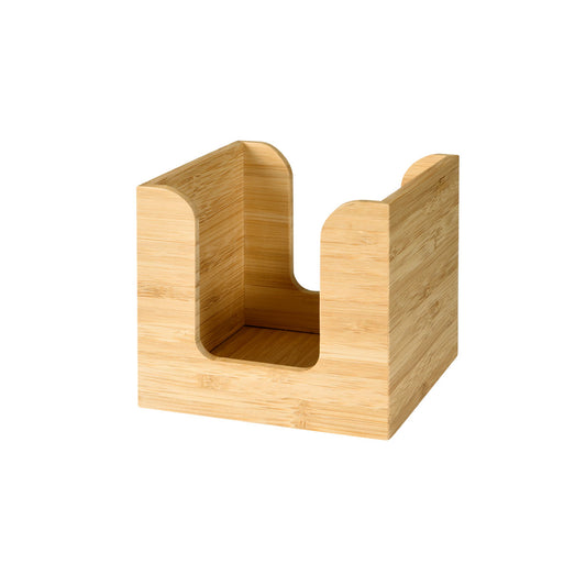 Der Duni GmbH Serviettenständer für ca. 50 St. (11 x 11 cm) aus Bambus mit zwei seitlichen Aussparungen eignet sich ideal zur stilvollen Aufbewahrung von Servietten oder als elegante Tischdekoration.