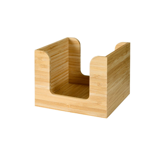 Der Duni GmbH Serviettenständer für ca. 50 St. 13 x 13 cm Bambus hält stilvoll Servietten oder kleine Papiere und überzeugt durch seine offene Form und nachhaltiges, leichtes Holzdesign. Ideal für die stilvolle Aufbewahrung am Tisch.