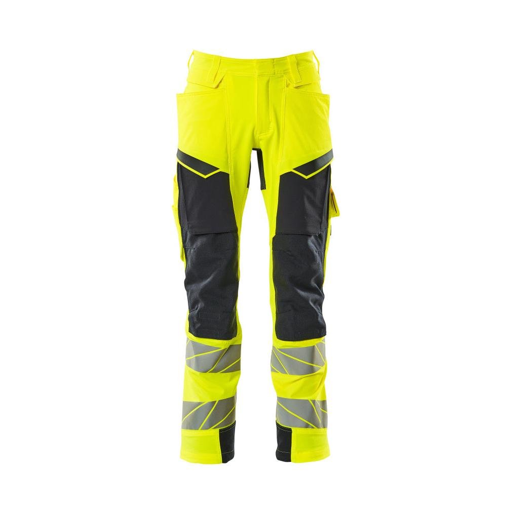 Pants with knee pockets, ULTIMATE STRETCH pants, hi-vis yellow/black-blue