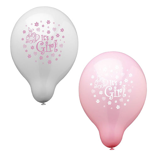 Feiern Sie die Geburt eines Mädchens mit den PAPSTAR 12 Luftballons Ø 25 cm "It's a girl" der PAPSTAR GmbH. Die rosa-weißen Ballons mit Blumen-, Herz- und Schmetterlingsmotiven eignen sich perfekt für eine festliche Dekoration. Packung enthält 12 Ballons.