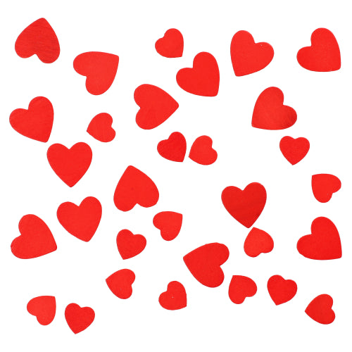 PAPSTAR Deko-Streuschmuck, Holz "Herzen" (15g Beutel, 1 Stück) von der PAPSTAR GmbH: Dekorative Holzherzen in verschiedenen Größen eignen sich perfekt für die festliche Tafel und werden verstreut auf weißem Untergrund präsentiert.