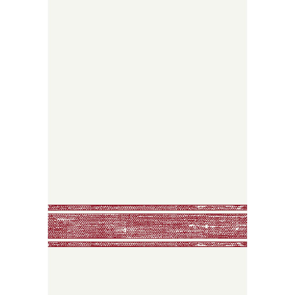 Ein weißer Hintergrund mit drei parallel gestickten roten Linien am unteren Rand, perfekt für hochwertige Servietten oder Tischdekoration wie Duni GmbH Dunilin-Servietten 40 x 60 cm 1/4 Falz.