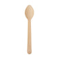 The spoon Silva 185 mm from Duni GmbH made of waxed natural wood with a flat handle and round bowl is shown vertically against a white background. Package: 100 pieces.