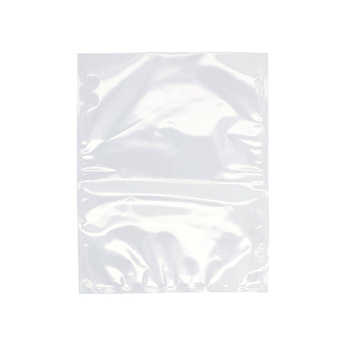 Der Starpak 100 Siegelrandbeutel, PA / PE transparent - ein klarer, rechteckiger Beutel mit versiegelten Kanten und glänzender Oberfläche - wird vor einem schlichten weißen Hintergrund gezeigt, perfekt für die Lagerung von Lebensmitteln mit einem Kammervakuumierer.