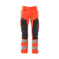 Trousers with knee pockets, stretch inserts trousers, hi-vis red/black-blue