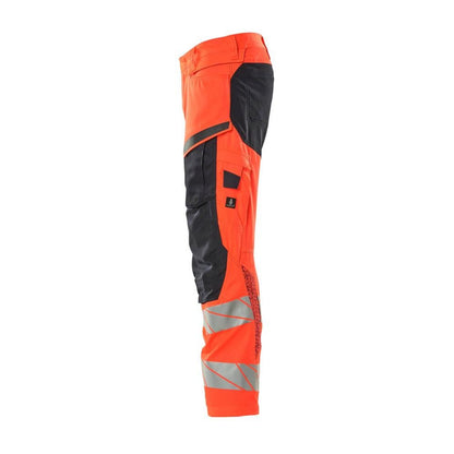 Trousers with knee pockets, stretch inserts trousers, hi-vis red/black-blue